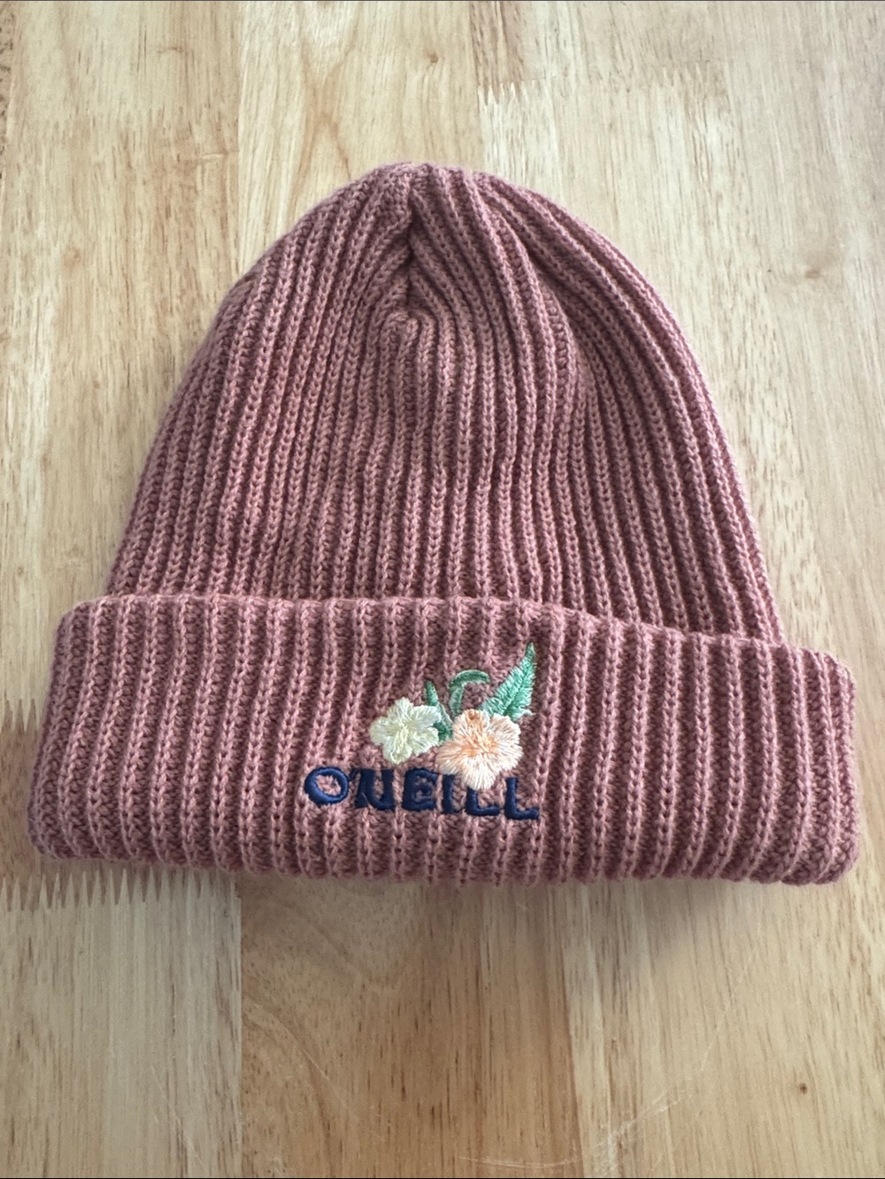 O'Neill Women’s Beachy Embroidered Rib Knit Beanie - Dusty Rose